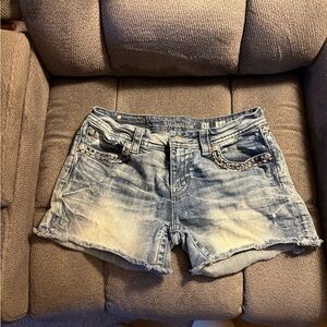 Miss Me Blue Jean Shorts with Distressed Details